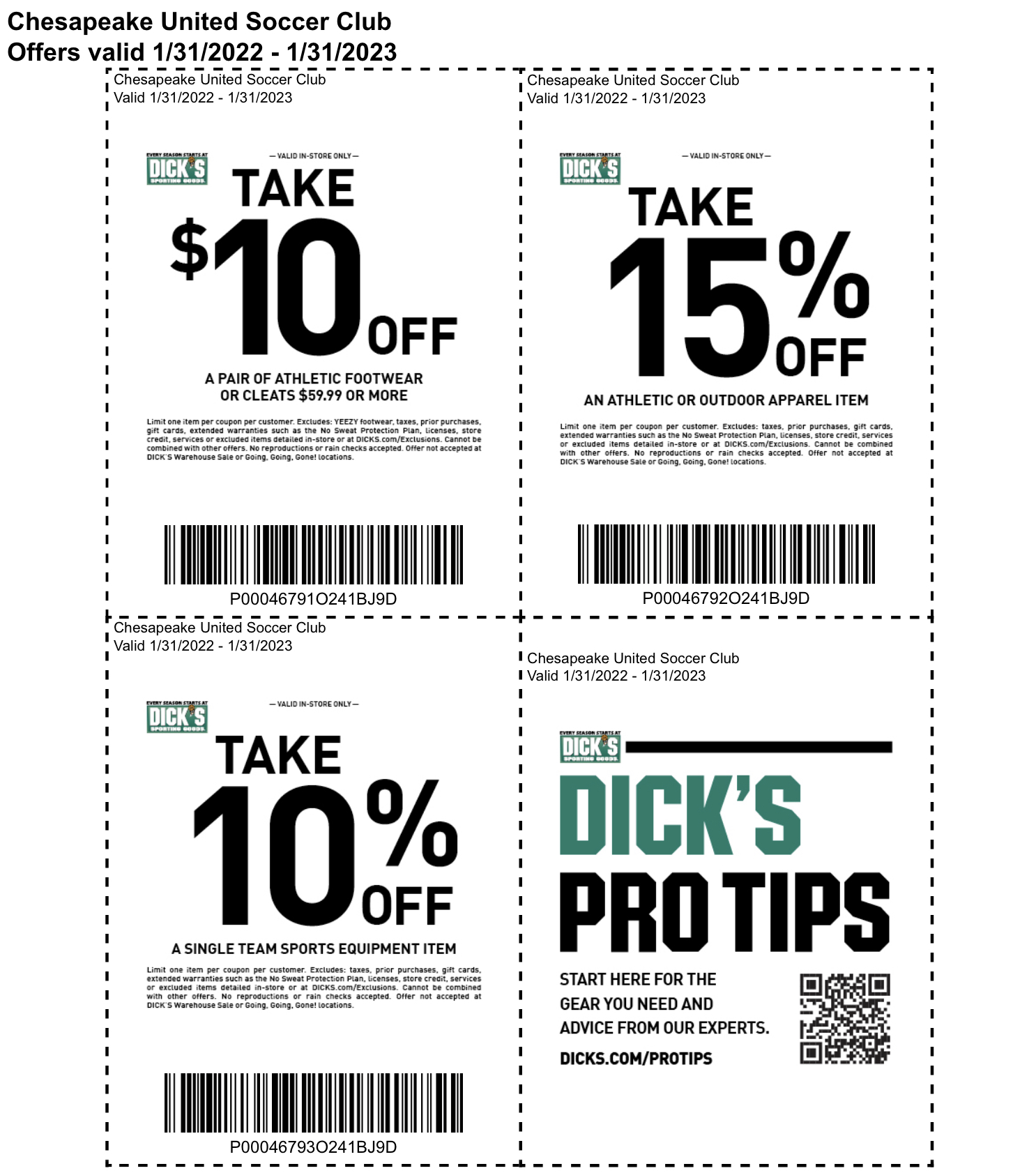 Dicks Sporting Goods Coupons Chesapeake United Soccer Club